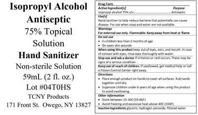 59 ml label - TCNYproducts Hand Sanitizer Label